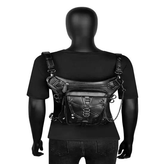 Rock PU Leather Shoulder Motorcycle Skull Bag Waist Pack Bag Handbag Leg Purse