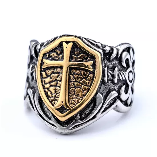 Men's Stainless Steel Ring Knight Templar Biker Crusader Cross Rings Size 7-15