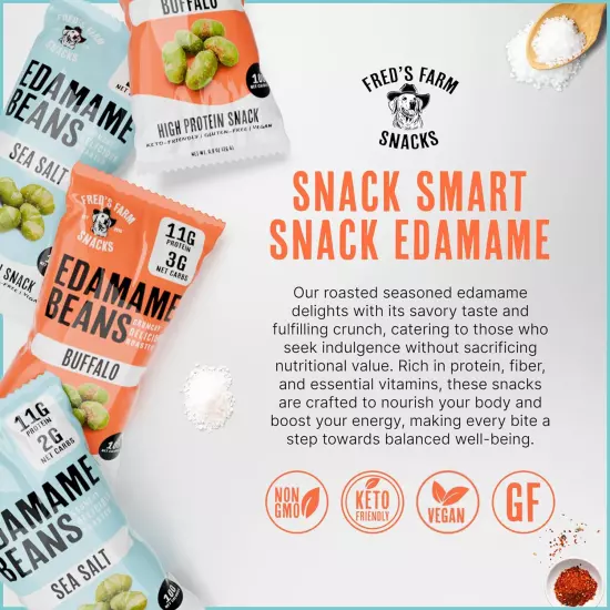 Fred'S Farm Roasted Edamame Snacks - Sea Salt, Low Calorie (0.9Oz, 10-Pack) | Ke