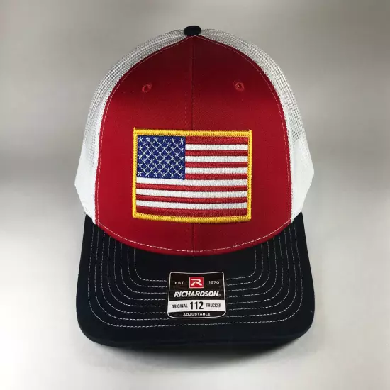 Richardson 112 American Flag 6 Panel Adjustable Snapback Trucker Mesh Hat