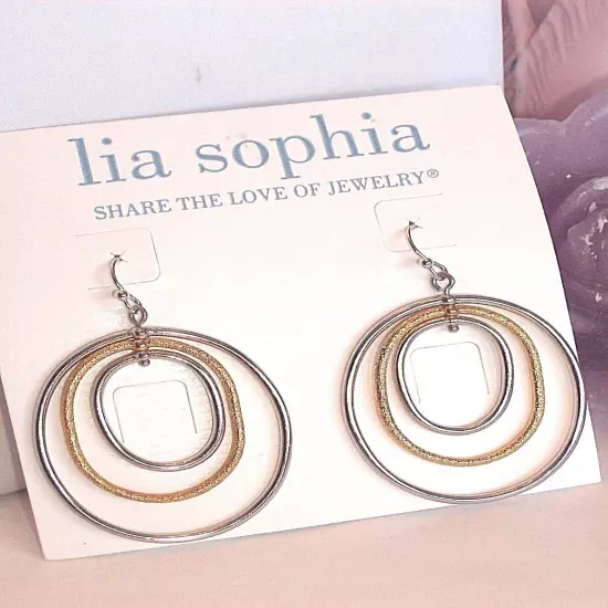 Beautiful Lia Sophia "EPIC" Dangle Hoop Earrings, NWT 