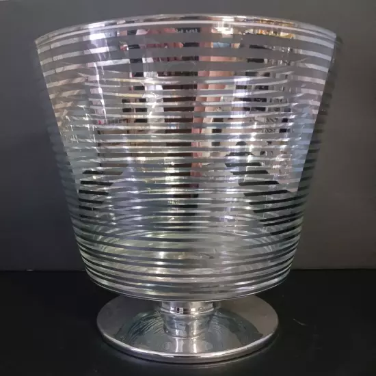 Bath And Body Works Sliver Striped Ribbon Glass Drop In Candle Holder 7.5"x6.5"