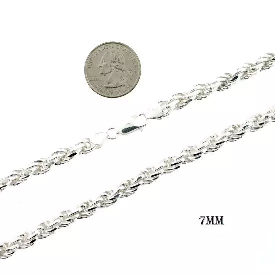 Italian Solid Sterling Silver Rope Link Chain Necklace 925 Silver Chain UNISEX