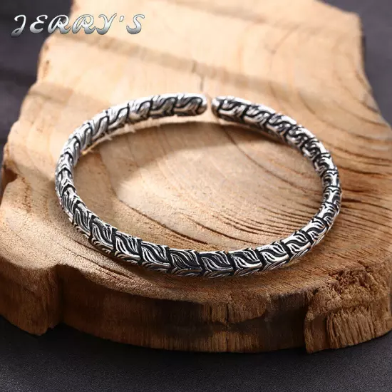 7MM Mens Vintage Real 925 Sterling Carved Bracelet Bangle Open Size 58MM in Dia