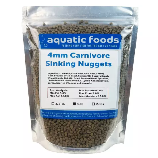 4mm- 3/16" Carnivore Sinking Nuggets for Oscars, Discus, Angelfish & More. WL