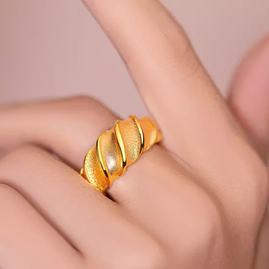 Fashion Cool 24L Yellow Gold Plated Big Waterwave Wide Adjustable Rings for Men