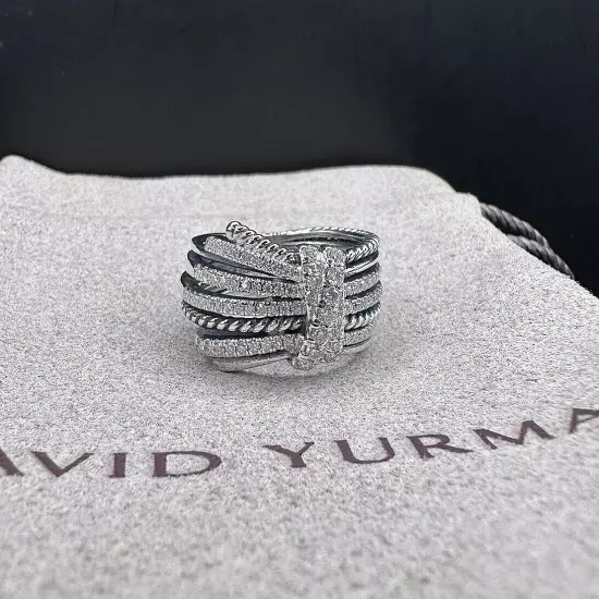 David Yurman Sterling Silver 925 Angelika 15mm Pave .67ct Diamond Ring Size 7.5