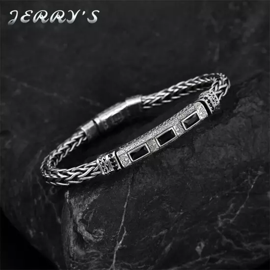 5.5MM Real 925 Sterling Silver Foxtail Chain Bracelet Mens Vintage CZ Jewelry