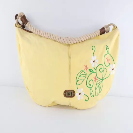 Vintage 90s Levis Spell Out Roped Canvas Floral Hobo Handbag Purse Tote Yellow