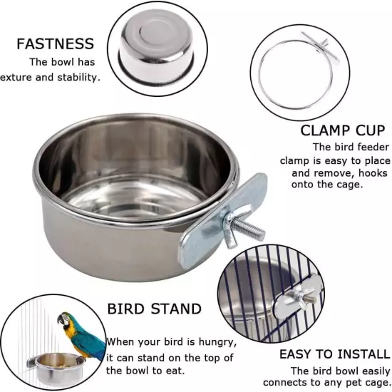 Tfwadmx Bird Feeding Dish Cups Parrot Food Bowl Clamp 2PCS, 2PCS Single screw 