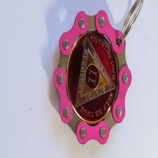 Pink AA Key Chain Chip Holder Keyring Gift Alcoholics Anonymous Al-Anon Women's