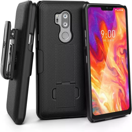 LG G7 Thinq Belt Clip Case Slim Fit Holster Shell Combo Rubberized Grip - Black