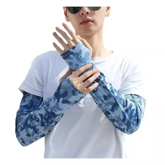 Cycling Arm Warmer Ice Silk Anti-UV Half Finger Gloves Mens Camouflage Outdoor