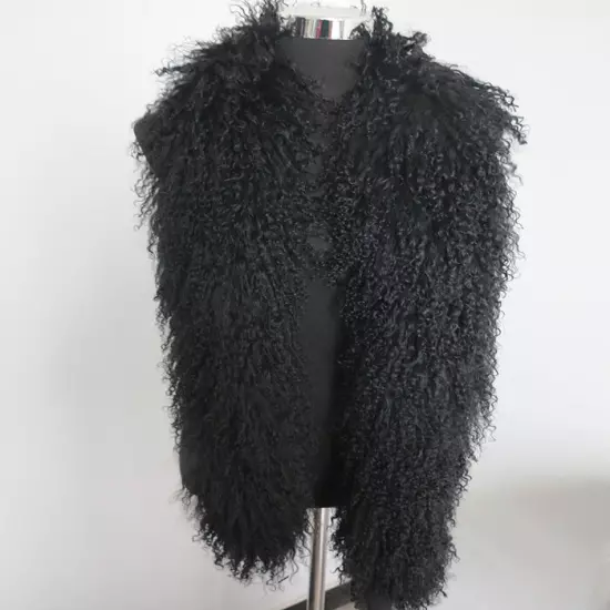 100% real Mongolia lamb fur scarf /fur collar/ fur neck wrap/ women black cape 