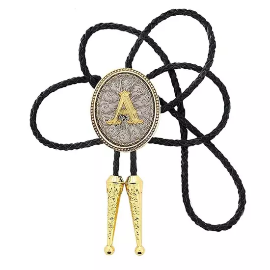 Bolo tie for Men Western Cowboy Golden Initial Letter A to Z Costume Bolo ties