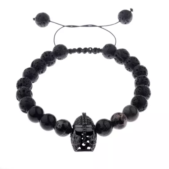 Charm Men Spartan Helmet Warrior Bracelet Natural Lava Stone Ajustable Bracelets