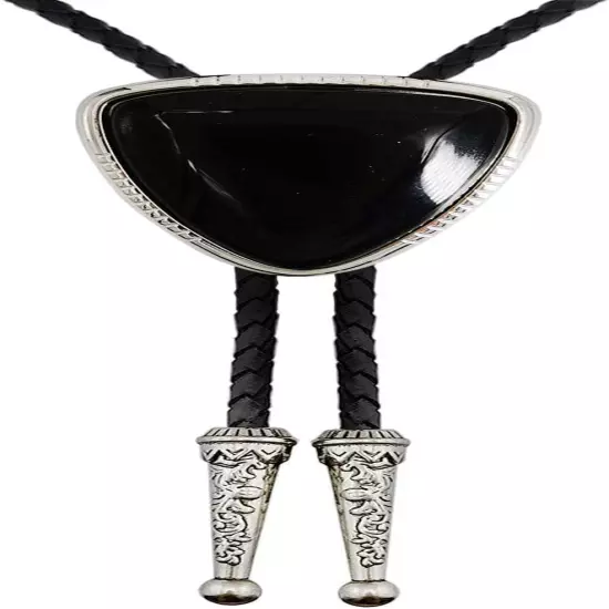 Vintage Western Cowboy Black Stone Bolo Tie for Men