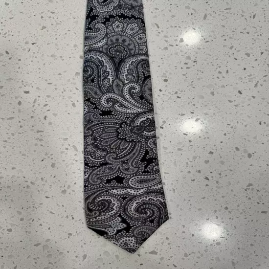 BURMA BIBAS SILVER BLUE BLACK PAISLEY 100% SILK NECKTIE TIE 59"- 60”!