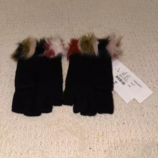 Adrienne Landau Wool Blend Black Convertible Gloves with Multicolour Faux Fur