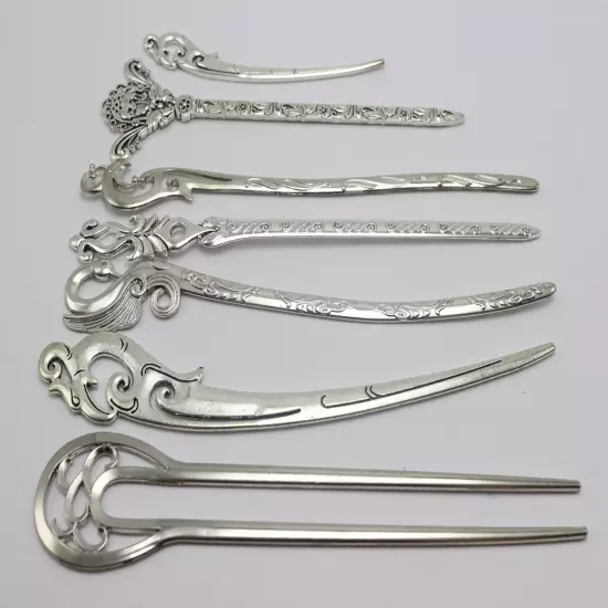 5 Pcs Tibet Silver Metal Hair Forks Traditional Hair Stick Chopstick Chignon Pin