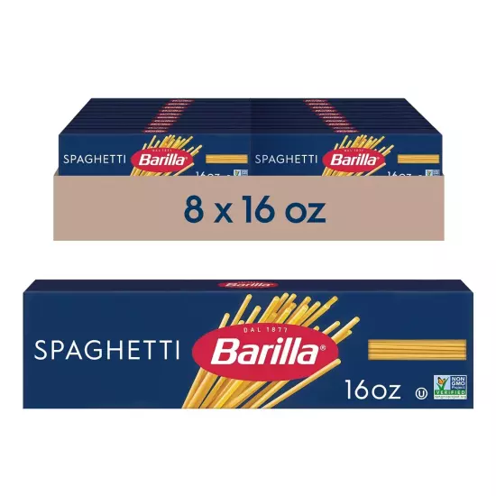 Barilla Spaghetti Pasta, 16 oz. Box (Pack of 8) - Non-GMO Pasta Made with Durum