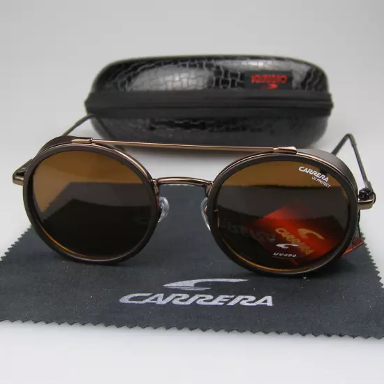 Men Women Retro Sunglasses Matte Black Metal Round Frame Carrera Glasses+Box C39