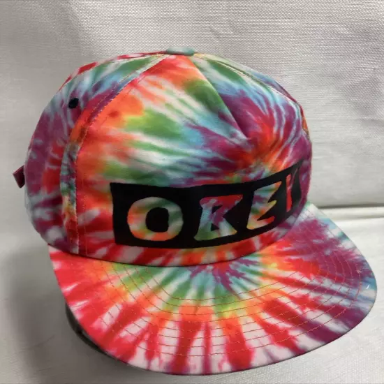 OBEY Tie Dye Cap Hat Five Panel Large Letters Logo Street Strap Back Flat Brim