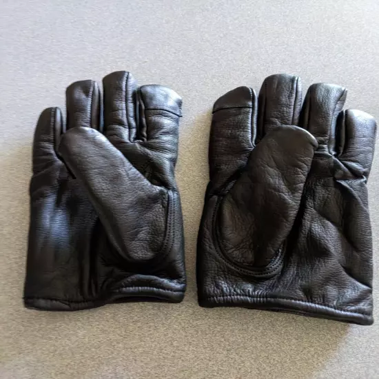 NEW Black Leather Gloves Police Style Touchscrn Cut Resistant Lined Unisex S-Med