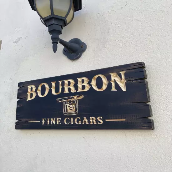 Cigar Bar Whiskey Bar Bourbon Saloon Wood Sign Carved Rustic Tavern Antique Look