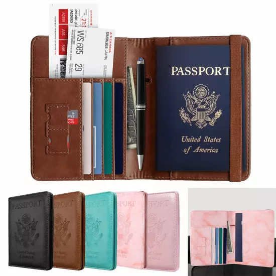 US Passport Wallet RFID Blocking Travel Leather Cards Holder Cover for Women Men