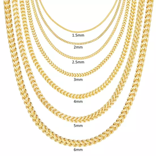 14K Yellow Gold 1.5mm-5mm Franco Square Box Chain Necklace Mens Womens 16"- 30"