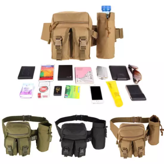 Waist Pack Pouch With Water Bottle Pocket Holder Waterproof Molle Fanny Hip Belt