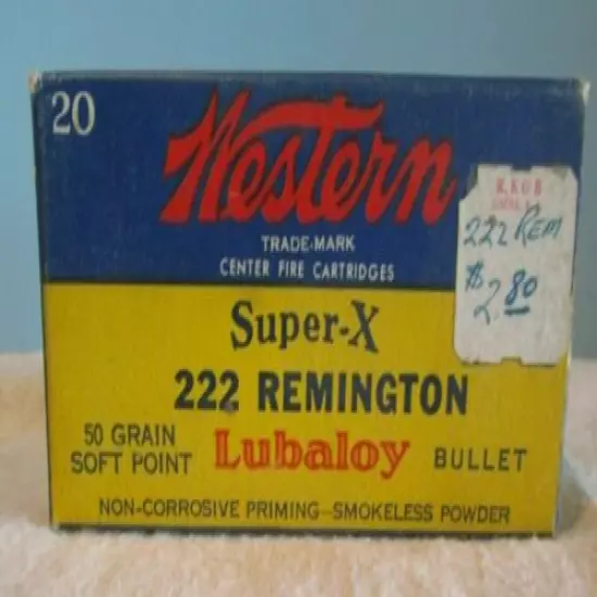 VINTAGE WESTERN SUPER X 222 REMINGTON W/EMPTY CARTRIDGE SHELLS Box Empty