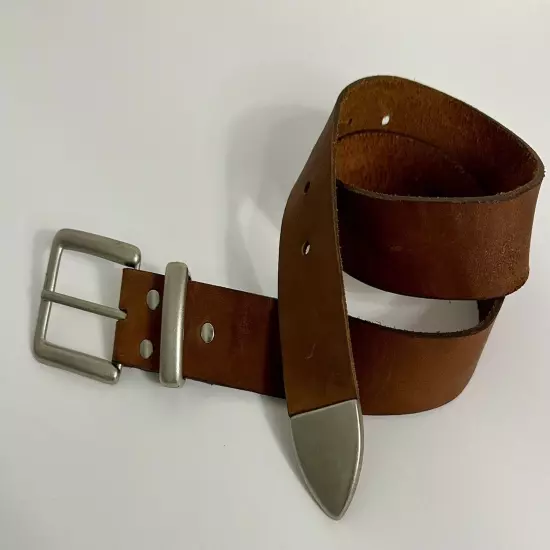 Men’s Genuine Leather Worlds Best Brand Size Small Belt Brown Silver 