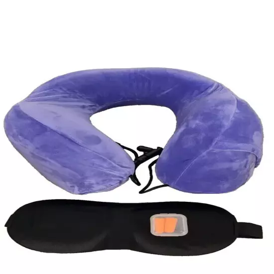 Comfort Travel Pillow Memory Foam Neck Pillow with Breathable Eye Mask Ear Plugs