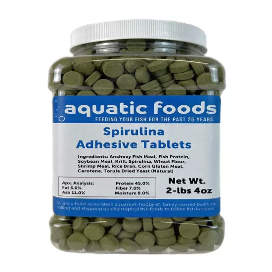 Spirulina Adhesive Tablets for Bottom Feeders, Tropical Fish & More. WL-JAR