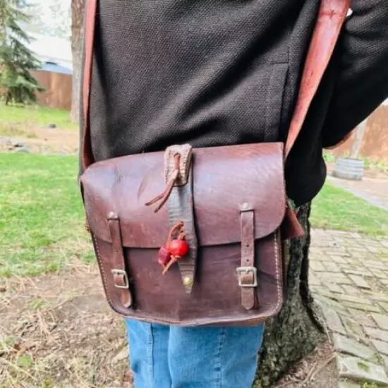 Saddle Bag Style Mountain Man Possibles Bag, Glass Bead Adornments, Latigo Leath