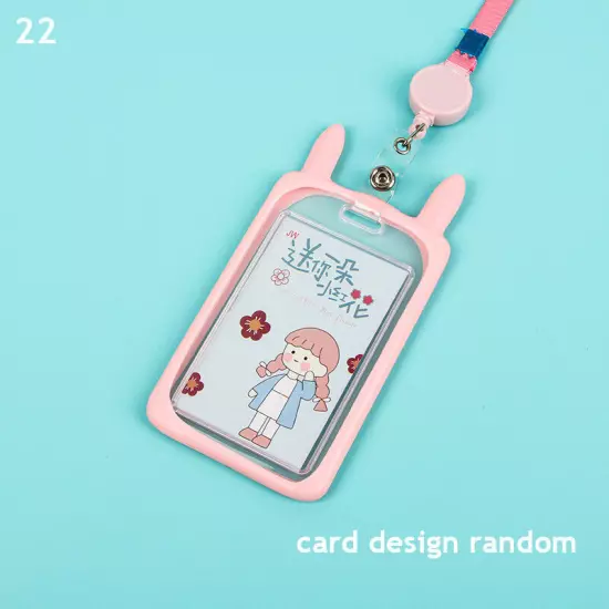 Cute Cat Ear ID Card Holder Retractable Reel Lanyard Credit Cover Case Kids Gift