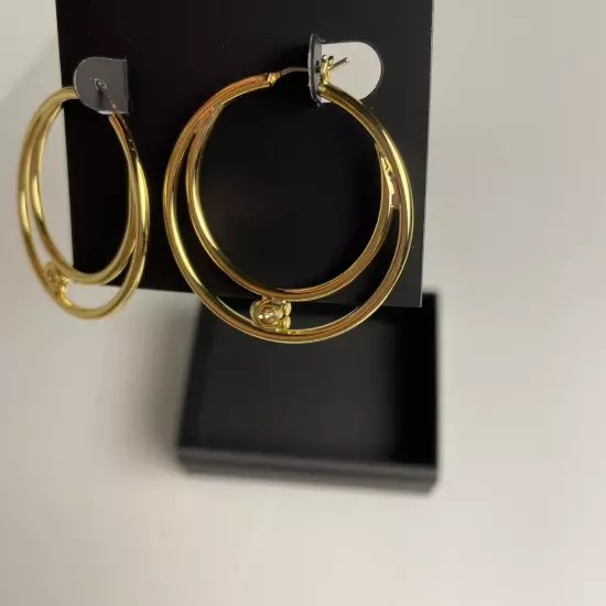 Earrings Coach Double Hoop Gold With Crystal In The Signature C New With Tags