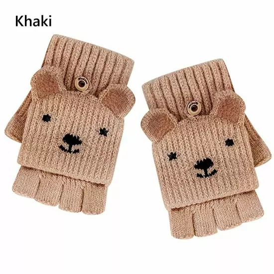 Knitted Mittens Thermal Winter Gloves Kids Gloves Fingerless Gloves Convertible