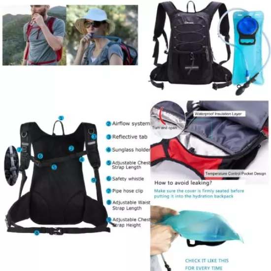 New Hydration Backpack with 2L Water Bladder Backpack Outdoor Hiking Camping Bag