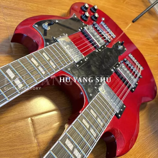 Custom Wine Red SG Double Neck Electric Guitar HH Pickups Chrome Hardware