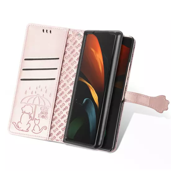 For samsung galaxy z fold 3/4/5/6 Cute PU Leather Flip Phone Case Kickstand NEW