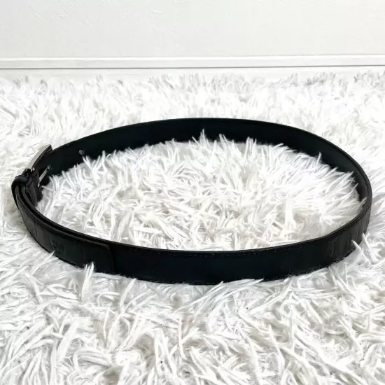 GUCCI GG Shima Leather Brand Logo Embossed Belt Black Black