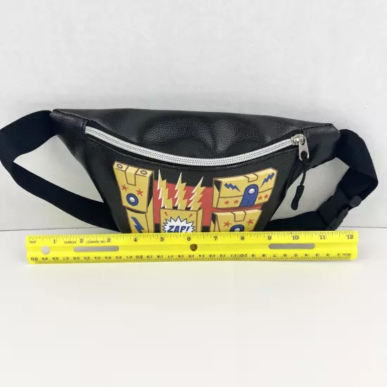 Retro Black Zap Utility Belt Fanny Pack Snap Buckle Waist Bag Faux Leather