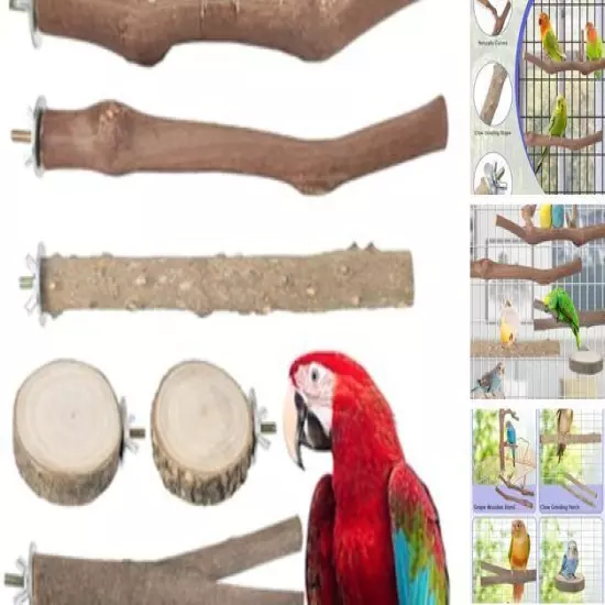  Bird Perch Stand 7PCS, Natural Grape Wood Pole Standing Parrot Cage Branch 