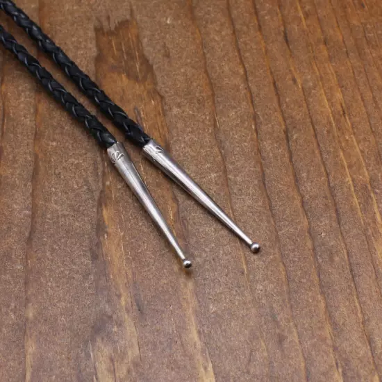 Sterling Silver Triangle Bolo Tie with a Disc and Silver Vertical Lines