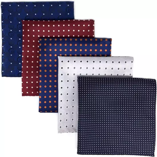 SHLAX&WING 5 Pieces Assorted Mens Silk Pocket Square Set Handkerchiefs