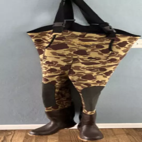 Vintage Cabelas Camo Neoprene Chest High Waders - Adult Size 10R Made In USA