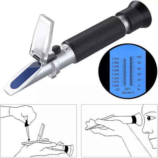 Salinity Refractometer Saltwater Aquarium for Seawater Pool Tank Marine Fishk...